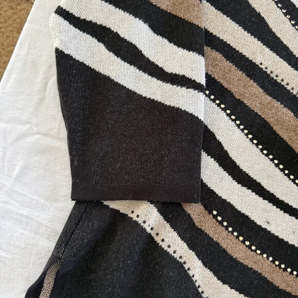 Alfred Dunner Jacquard Animal Jaguar Print Lightly Beaded Jewel Neckline Sweater - Picture 4 of 8